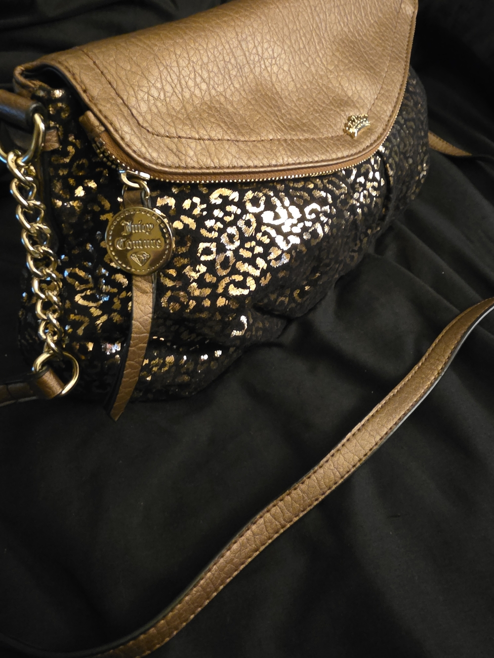 Juicy Couture Brown & Gold Metallic Leopard Crossbody Bag